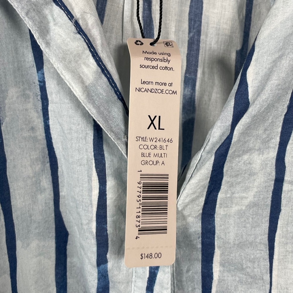 NIC+ZOE Blue Multi Striped Cotton Button Down Shirt Womens XL Coastal NWT - Picture 4 of 9